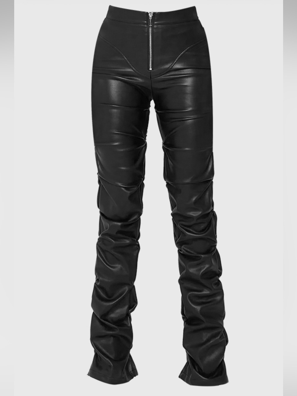 Vegan Leather Ruched Flared Pants